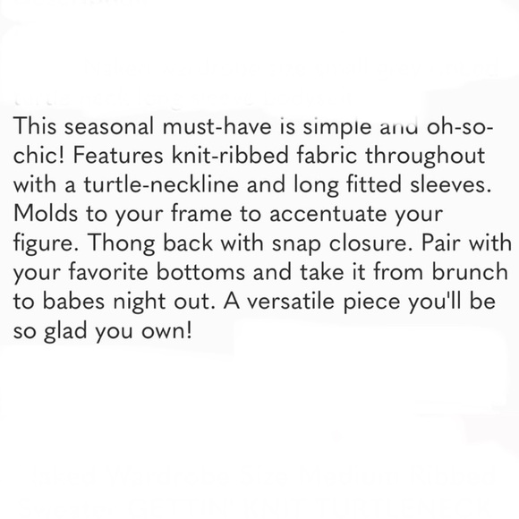 Naked Wardrobe Size Medium Ribbed Sweater GETTIN' KNIT TURTLENECK BODYSUIT - Picture 8 of 8